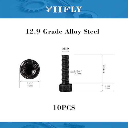 M10-1.5 x 35mm Socket Head Cap Screws, M10x1.5 Bolt, 12.9 Grade Alloy Steel, Allen Socket Drive, Black Oxide Finish, Full Thread, Quantity 10 - size: M10 x 35mm(10PCS)
