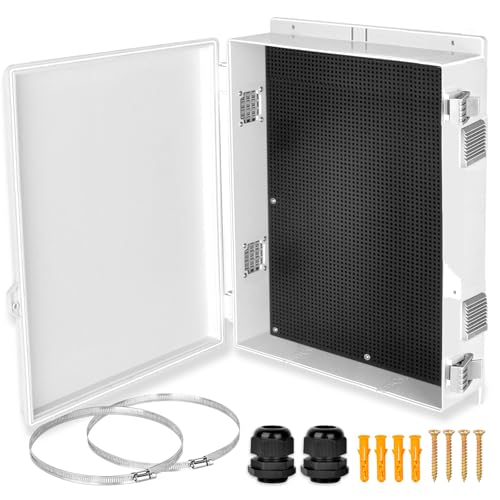 Electrical Junction Box, Outdoor Water Resistant Nema Enclosure, Ventilated ABS Plastic WiFi Project Box with Internal Mounting Panel & Hinged Cover 18.1" Lx 12.6" Wx 4.3" H - size: 18.1"Lx 12.6"W x 4.3"H