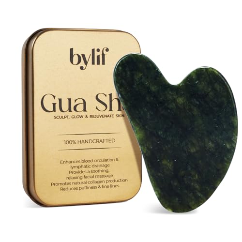 Gua Sha Facial Tools - Natural Jade Stone Guasha Tool for Face & Body,Massage Stick for Jawline Sculpting, Puffiness Reducing, Skin Care Gift, Anti-Aging Beauty Tool (Green Stone) - color: Green G