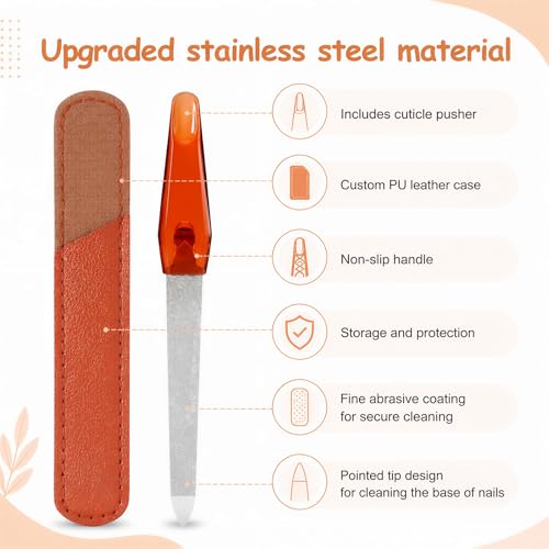 3 Pack Nail File Metal Sharp Pointed Tip with Leather Sheath Case 5 Inch | Double Sided Grit Nails for Natural Non Slip Handle Fingernail Files Stainless Steel Manicure for Women