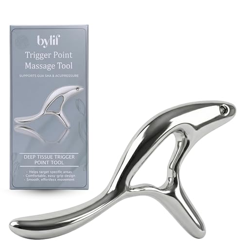 Trigger Point Massage Tool, Gua Sha Tool for Deep Tissue Massage & Fascia Release, Metal Muscle Scraper, Stainless Steel Thumb Saver, Acupressure Myofascial Release Tool, Full Body Pain Relief - color: Silver Trigger