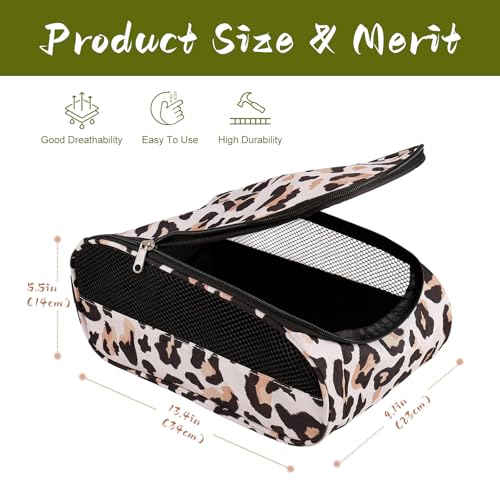 Golf Shoe Bag, Outdoor Zipper Sports Shoe Strap Bag with Air Mesh Ventilation, Durable Waterproof Golf Shoe Carry Bags with Sturdy Handle for Gym, Soccer, Running & Suitcase Packing (Leopard Print) - color: Brown Leopard