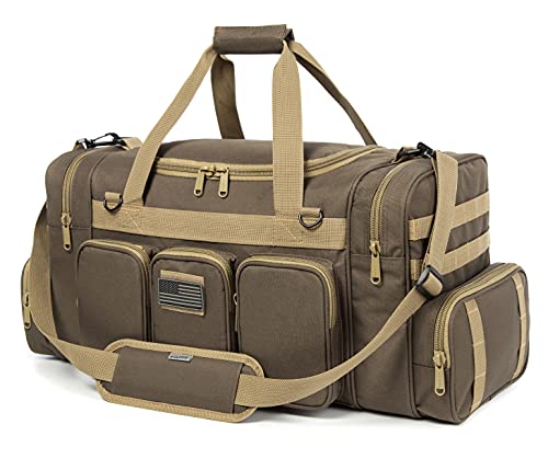 Tactical Range Duffel Heavy Duty Military Molle Gear Travel Sports Gym Bag Lockable Zippers with US Flag Patch (27 In Khaki) - size: 27 In Khaki