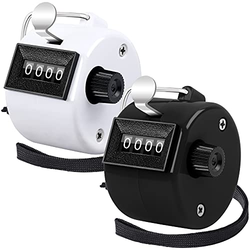 FEBSNOW 2 Pack Tally Counter Clicker 4 Digit Number for School Event | For Row Sport School Event Coaches, Mechanical 4 Digit Counting, Handheld People Clicker Counter - color: Black White