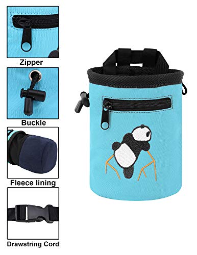 AMC Rock Climbing Panda Design Chalk Bag with Adjustable Belt - color: Light Blue