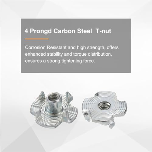HARFINGTON M3x6mm T-Nuts 4 Pronged Tee Nut 0.47" x 0.24" Fully Thread Carbon Steel Inserts for Wood, Rock Climbing Holds, Cabinetry, Furniture 100pcs - size: M3x6mm, 12mm