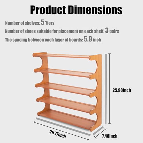 Shoe Rack,5 Tier Shoe Organizer Storage Shelf,Bamboo Narrow Shoe Closet,Small Space Shoe Rack,for Entryway Closet 26.77×7.48×25.98inch - size: 5 Tier-26.77" Wide