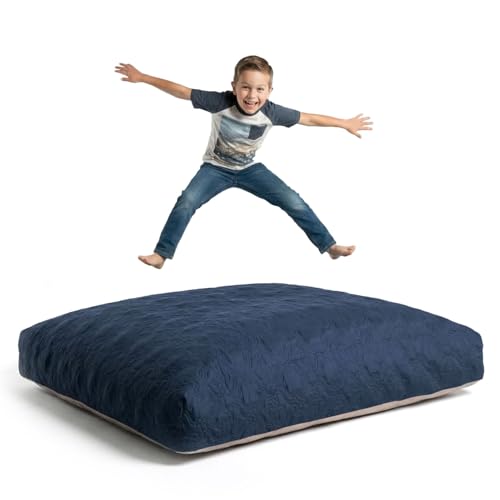 Matini Home 60" X 60" - Gymnastics Crash Pad with Cover Foam Blocks for Adults, Ideal Equipment to Jump, Train or Relax - Dark Blue Pattern - color: Dark Blue Pattern 60" X 60"