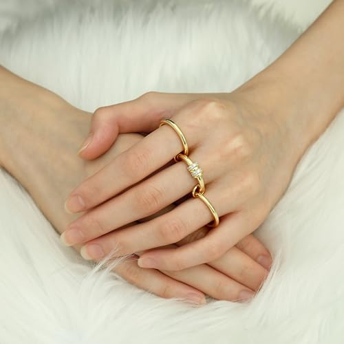 Gold Stackable Rings for Women Non Tarnish, Dainty 14K Gold/Silver Plated Cubic Zirconia Spinelli Ring Chunky Multi Rings Mixed Metals Ring Stack Set Non Tarnish Jewelry - color: Plain-Gold, size: 10