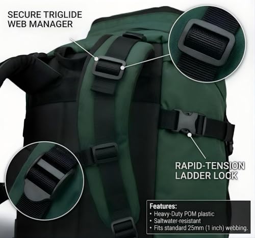 Ladder Lock Tri Glide Slide - Adjustable Strap Clips for Backpack/Gear Straps - Fits 3/4",1",1-1/4",1-1/2",2" Webbing - color: 10-pack for 1" Webbing