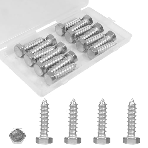 14 Pcs 3/8" x 1-1/2" Hex Head Lag Screws, 304 Stainless Steel Lag Bolts Hexagon Head Wood Screws Heavy Duty Large Screws for TV Mounts, Deck, Boat Repair - size: 3/8 x 1-1/2" (14 pcs)