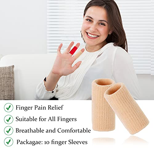 Finger Compression Sleeves, 10 Pcs | Finger Protectors Cots for Arthritis Swelling Basketball Sport, Breathable Elastic - color: Beige