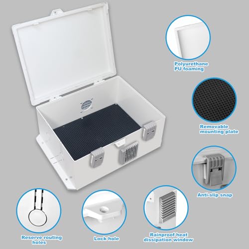 Electrical Junction Box, Outdoor Water Resistant Nema Enclosure, Ventilated ABS Plastic WiFi Project Box with Internal Mounting Panel & Hinged Cover 13" Lx 9.2" Wx 5.6" H - size: 13"L x 9.2"H x 5.6"W