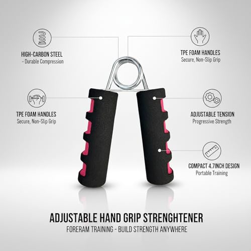 Adjustable Hand Grip Strengthener with Ergonomic TPE Foam Handles for Forearm & Finger Exercise - color: Red