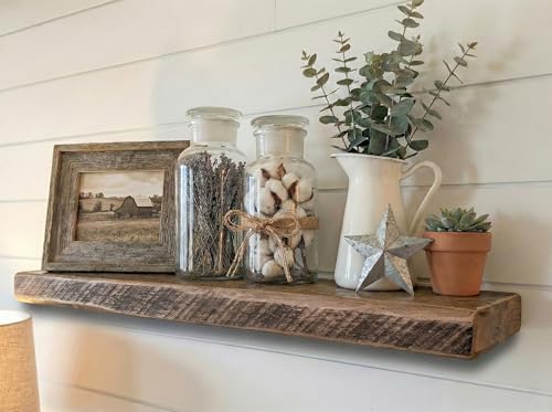 Reclaimed Wood Floating Shelves Real Solid Wood Floating Shelves Handmade Thick Shelf - size: 48x8