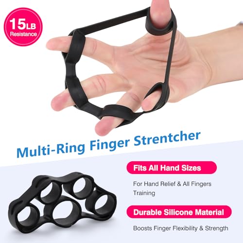 CYFIE Grip Strength Trainer Kit, Adjustable 10-132 lb, Hand Exerciser | Forearm Strengthener, Finger Stretcher, Stress Ball and Bag for Grip Recovery, Wrist Training, Rehab, Climbers and Musicians - color: Black