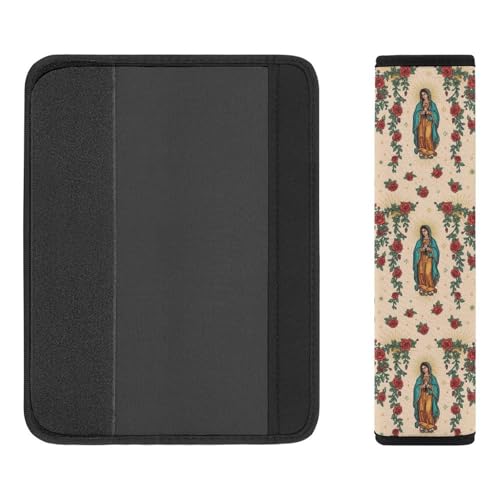 Universal Soft and Comfortable Seat Belt Shoulder Pad for Adult Use, Most Cars, 1 Pair Red Rose Guadalupe Virgen Harness Pads Strap Anti-Slip Pad - color: Pattern 34