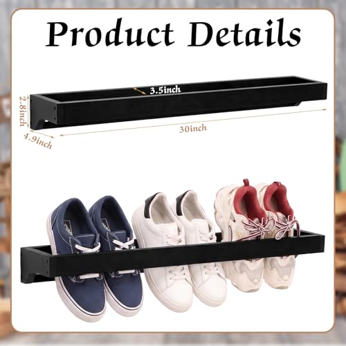Wenqik 2 Pcs Wall Mounted Wooden Shoe Rack 30 Inch Rustic Wood Wall Hanging Shoe Rack Space Saving Footwear Holder Shoes Storage Organizer for Mudroom, Entryway, Closet (Black) - color: Black