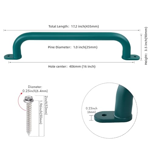 17 Inch Green Playground Handles Indoor Kids Monkey Bar Ladders 6Pcs | Heavy Duty Solid Metal, Non-Slip Matte Green Powder Coating, Comfy Secure Hand Grips for Playset Swing Set Climbing Frame - color: Green-6pack