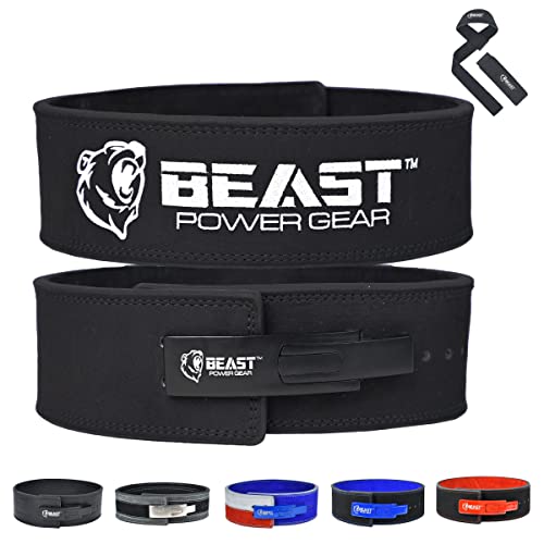 Beast Power Gear Weight Lifting Belt Lever Buckle 10MM 13MM Thick & 4 Inches Free Strap Weightlifting, Powerlifting, Deadlifts, Squats Men Women - color: Black/Black, size: Medium
