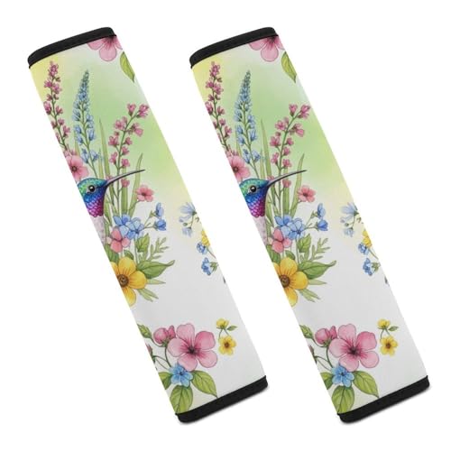 Universal Fit Watercolor Hummingbird Spring Flowers Seat Belt Shoulder Pad for Adult Use, Most Cars, 1 Pair Harness Pads Strap Anti-Slip Pad - color: Pattern 215