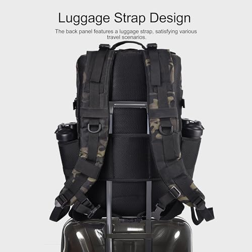 LHI Tactical Military Backpack for Men and Women 25L/35L Army Assault Pack Bag Small Rucksack with Bottle Holder - color: 50l-shoe Compartment(blackcp), size: Large