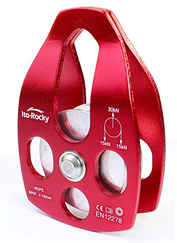 30kN CE Certified Climbing Pulley Ball Bearing with Swing Plate - color: Single Pulley - Red