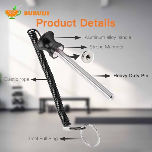 Universal Magnetic Weight Stack Pin with Pull Rope - Gym Pin for Weight Stack Machines | Commercial & Home Gym Accessories | Replacement Weight Pins for Strength Training Equipment - color: Black