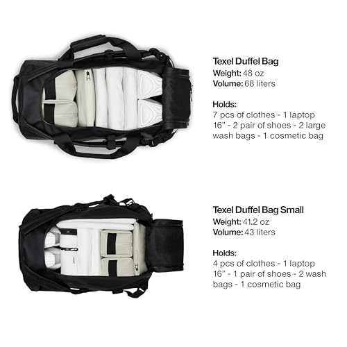 RAINS Texel Duffel – Waterproof Convertible Backpack Travel Bag, 14.8 gal | Waterproof PU duffel for women and men; 56 L convertible backpack, U-shaped zip, internal mesh pockets, padded straps - color: Black, size: Regular