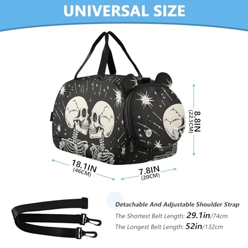 Kids Sports Duffel Bag for Boys & Girls - Romantic Skeletons Skull Love 100% Polyester Gym Bag with Separate Shoe Compartment, Adjustable Shoulder Strap, Compact Travel & Workout Gear Bag - color: Romantic Skeletons Skull Love