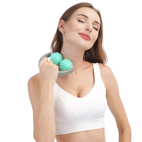Coolife Fascia Release Spiky Massage Roller, Cellulite Massager - Deep Tissue Massage Tool for Neck Shoulder Legs, 2 Balls Pressure Trigger Point Myofascial Manual Body Massager for Women Men