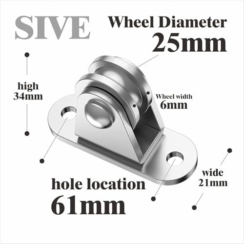 U Groove Stainless Steel Wall Pulley 6PC Heavy Duty Fixed Pulley with Mounting Screws and Expansion Pulley Block Kit Wall-Mounted Pulley Detachable Loading 176 Lb