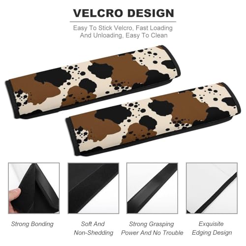 2PCS Breathable Car Seat Belt Pad for Elderly Support, Stroller Pushchair High Chair, Animal Brown Black Milky White Fur Western Cute Cow Print Seat Belt Cushion, Anti-Slip Pad - color: Pattern 481