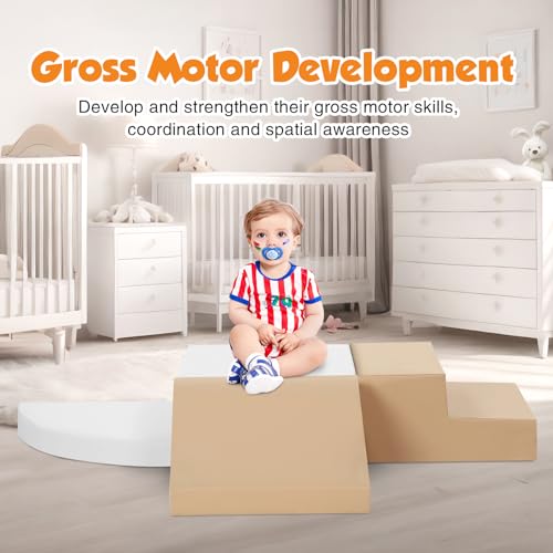 TODIBY 4-Piece Soft PU Leather Toddlers Climbing Toys, Baby Foam Climbing Blocks for Toddlers 3, Foam Play Gym Climbing Structures, Indoor Climb and Crawl Activity Play Set (White and Coffee) - style: White/Coffee