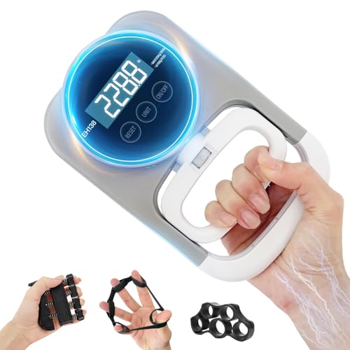 Grip Strength Tester Hand Gripper - Grip Strength Trainer Hand Dynamometer Handheld Meter LED Display Comfortable 265 Lbs / 120 Kgs Finger Strengthener for Sports Home School Gym Use - color: Gray