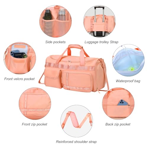 MAXTOP Gym Bag for Women Men Travel Duffle Bag Large Capacity Carry On Weekender Overnight Bag With Shoe Compartment Gym Tote Dry Wet Separation Duffel Bag for Travel - color: Orange, style: Gym Bag