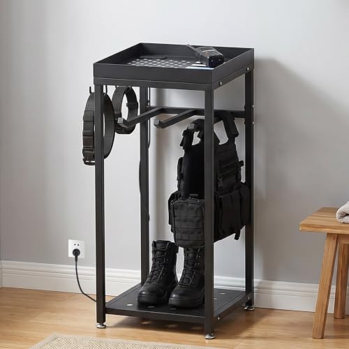 Police Gear Rack with Built-in Power Strip, Tactical Gear Organizer Stand for Duty Belt, Police Vest, Body Armor, Plate Carrier, Helmet Storage, Heavy Duty Gear Rack - size: Freestanding