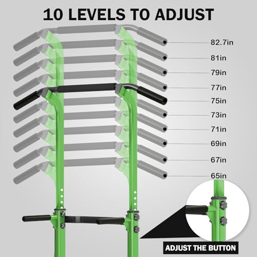 SogesHome Multi-Function Power Tower Pull Up Bar Dip Station for Home Gym | Height Adjustable PullUp Dip Stand, Full Body Strength Training Equipment, Fitness Workout for Push Ups Dips, 330LB Capacity - color: Green