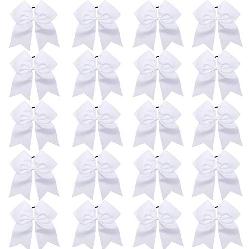 Hipcheer 20Pcs 8'' Large White Cheer Bows For Girls, Hand-Made Grosgrain Ribbon Hair Accessories For Teen Girls Softball Cheerle