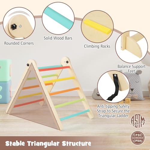HONEY JOY 7 in 1 Climbing Toys for Toddlers, Convertible Kids Step Stool/Table & Chair/Chalkboard, Folding Triangle Climber w/Ramp, Montessori Kitchen Stool Tower for Learning w/Safety Rail (Colorful)