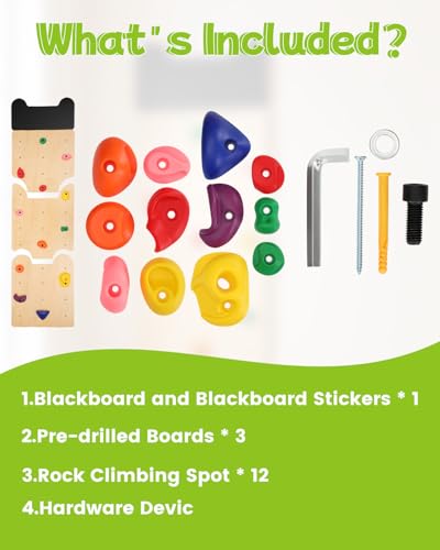 noblequest Wooden Rock Climbing Wall for Kids, Indoor Climbing Wall Panels with 12 PP Rock Holds, Customizable Routes Climbing Toy for Playroom Home Gym, Adjustable for 3+ Years