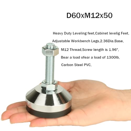 Heavy Duty Leg levelers ， Leveling Legs 2.36" Dia Base,Adjustable feet levelers M12 Thread, 1300 Lb Capacity,Capacity for Workbench, Machine, Cabinet (D60xM12x50,4 Pcs, Black) | 2.36" Dia Base,for Shelving,Workbench, Machine, Cabinet ,Furniture(Black) - s