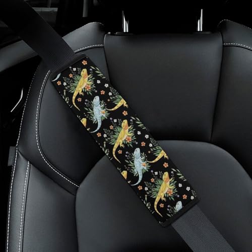 Soft Padded Car Seat Belt Pad for Child, Most Cars, 2 Piece Dark Bearded Dragon Botanical Lizard Wild Flower Seat Belt Cushion Comfortable Driving - color: Pattern 48