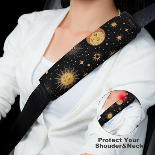 2 Piece Universal Soft and Comfortable Seat Belt Shoulder Pad for Kids, Most Cars, Celestial Sun Moon Stars Mystical Seat Belt Covers Cushion, Neck and Shoulder Support - color: Pattern 1203