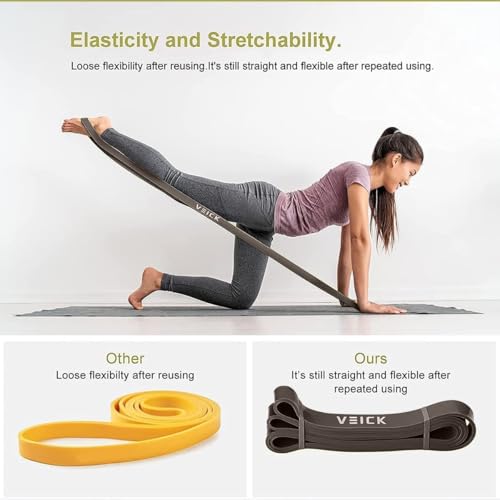 VEICK Pull Up Assist Resistance Bands for Home Gym | 100% Natural Latex, Non Slip Leather Texture, Space Saving, Versatile for Full Body Training, Home Gym - color: Gray Set of 5 + Hand Grip Pads