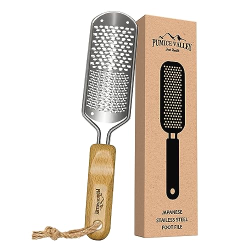 Foot Rasp Callus Remover - Pedicure Scrubber for Cracked Feet, Heel - Professional Stainless Steel File - Remove Dead Skin Corns with Wooden Handle - style: Mixed-Grained Rasp