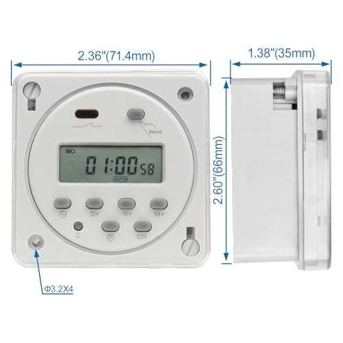 Baomain Time Switch Relay with Waterproof Cover,Digital LCD Programmable Timer,110V AC Input,200-250V 16A Output,28 Programs Daily/Weekly Schedule,CN101A for Lighting and Equipment Control - size: Timer with Cover