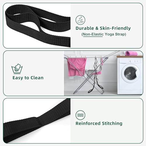Abiarst Stretching Strap Yoga Straps for Physical Therapy, 10 Loops Non-Elastic Stretch Band for Pilates, Flexibility, Exercise and Gymnastics - color: Black