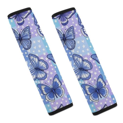 1 Pair Universal Fit Seat Belt Cover for Elderly Support, Most Cars, Blue Butterfly Plaid Seat Belt Cushion, Neck and Shoulder Support - color: Pattern 302