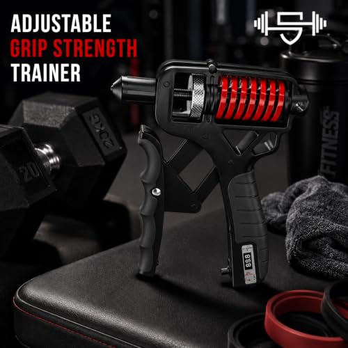 Adjustable 15–400 lb Electronic Grip Strength Trainer – Alloy Frame, Titanium-Plated Steel, TPR Non-Slip Handles - color: Black